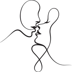 Two faces kissing one line art vector illustration