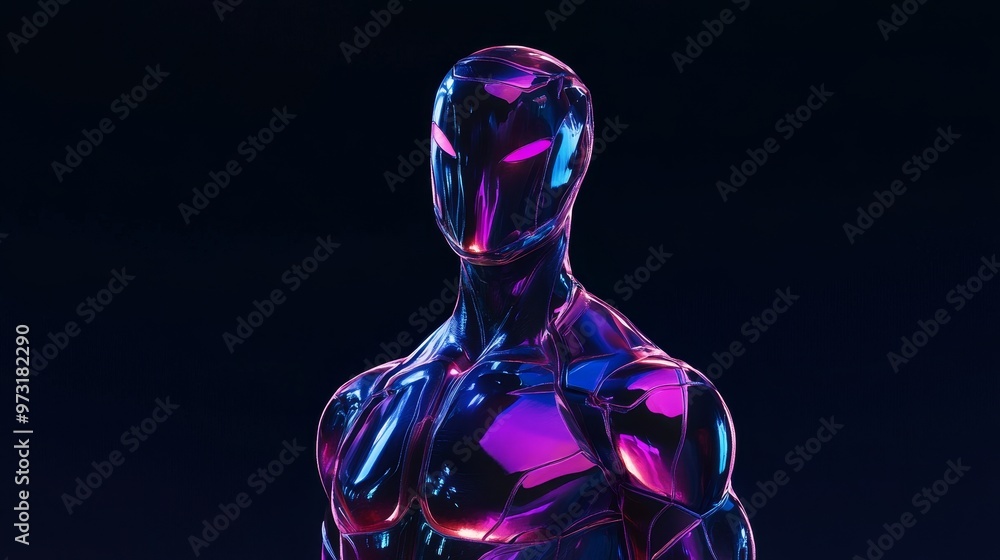 Canvas Prints futuristic character in neon armor on a dark background