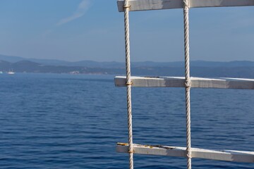 wooden elemnt of ship and sea view - Chalkidiki - Greece