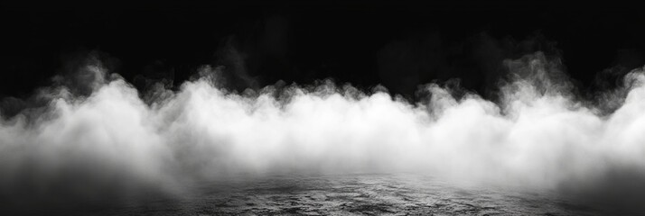 Fototapeta premium Smoke black ground fog cloud floor mist background steam dust dark white horror overlay. Ground smoke haze night black water atmosphere 3d magic spooky smog texture isolated transparent effect circle 