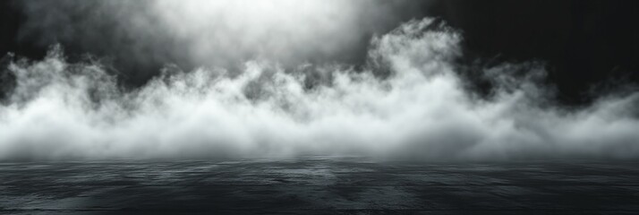 Obraz premium Smoke black ground fog cloud floor mist background steam dust dark white horror overlay. Ground smoke haze night black water atmosphere 3d magic spooky smog texture isolated transparent effect circle 