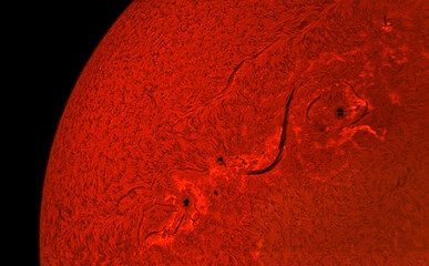 The surface of the sun taken through a chromosphere telescope.