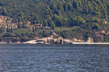 view of coast on the Athos peninsula - Chalkidiki - Greece