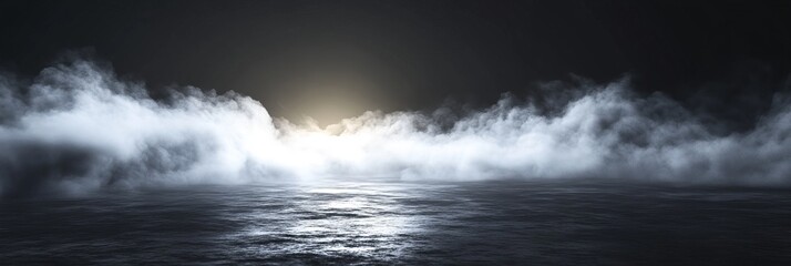 Obraz premium Smoke black ground fog cloud floor mist background steam dust dark white horror overlay. Ground smoke haze night black water atmosphere 3d magic spooky smog texture isolated transparent effect circle 