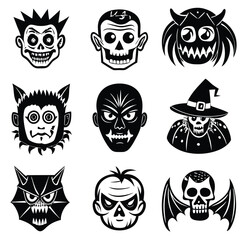 Fototapeta premium The shadow Collection of halloween silhouettes icon and characte. The website in the Halloween festival. Vector clipart illustration isolated on white background