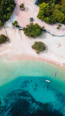 Aerial view of Santa Cruz Huatulco Bay on a sunny day in Oaxaca, Mexico