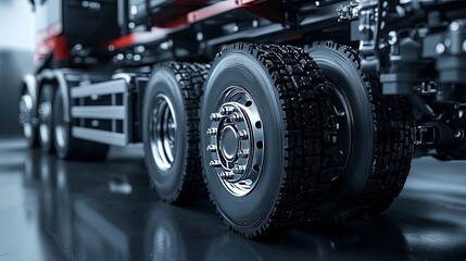 Close-up of a Semi-Truck's Rear Dual Wheels with Chrome Hubcaps
