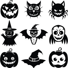 Obraz premium The shadow Collection of halloween silhouettes icon and characte. The website in the Halloween festival. Vector clipart illustration isolated on white background