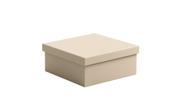 Beige blank box mockup isolated on white or transparent background