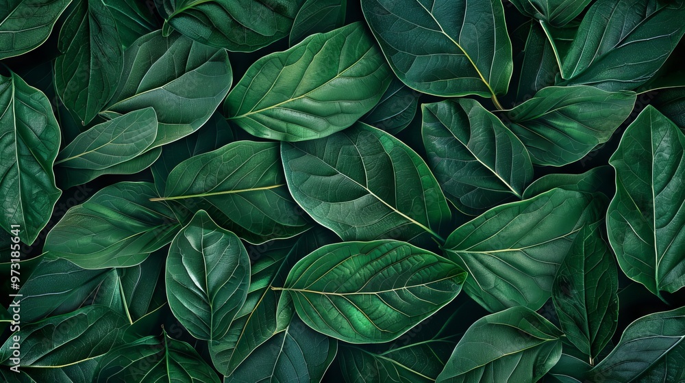 Poster a close up of green leaves with a mood of serenity and calmness