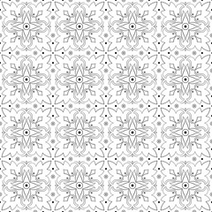 Antique seamless background. Floral monochrome pattern on transparent background. Subtle design of swirls and curved lines. Minimalist graphic background. Kaleidoscope plant ornament.