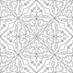 Antique seamless background. Floral monochrome decor in modern style. Subtle design of swirls and curved lines. Minimalist graphic png background. Kaleidoscope plant ornament.