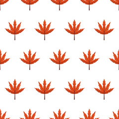 Autumn maple leaf seamless pattern. Red foliage is a symbol of fall. Flat vector repeating background isolated on white 