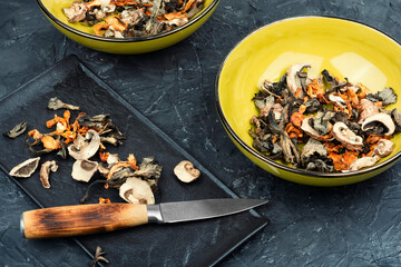 Mixed dried mushrooms.