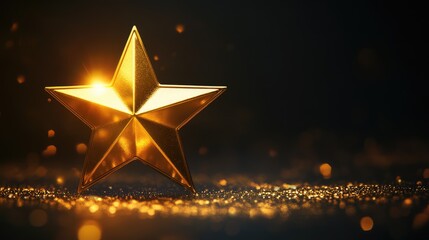 Golden star with light effect illustration, showing glowing celestial object, festive decoration, shining symbol, sparkling visual, and luminous design concept. AI generated illustration.