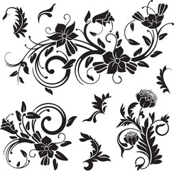 Floral vector ornaments luxury set with various types of flowers, leaves and swirls, made in traditional Japanese and Chinese styles. Exquisite wedding decoration designs, vinyl and laser ready.	