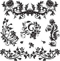Fototapeta premium Floral vector ornaments luxury set with various types of flowers, leaves and swirls, made in traditional Japanese and Chinese styles. Exquisite wedding decoration designs, vinyl and laser ready. 
