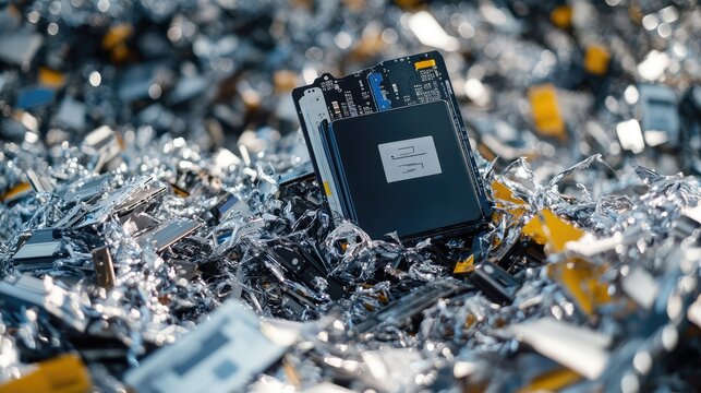 Hard Drive on Shredded Stack. AI generated illustration