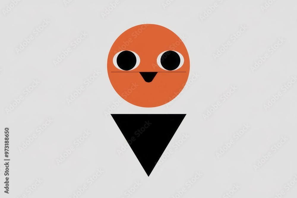 Poster happy circle with triangle. simple geometric shapes with a friendly expression. this image evokes ha