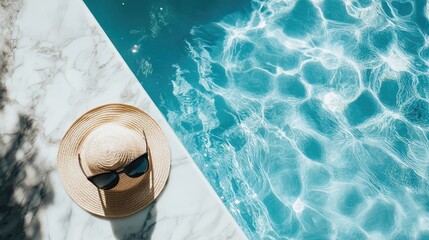 Minimalistic Fashion Scene by Marble Pool. AI generated illustration