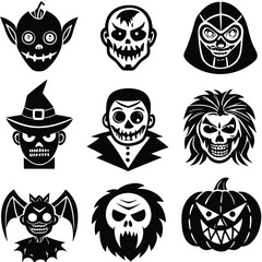 Fototapeta premium The shadow Collection of halloween silhouettes icon and characte. The website in the Halloween festival. Vector clipart illustration isolated on white background