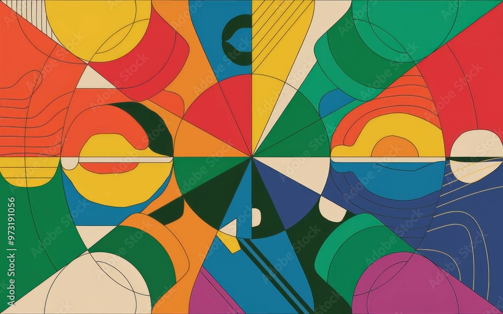 Poster colorful geometric design. abstract geometric pattern with vibrant colors, creating a dynamic and vi