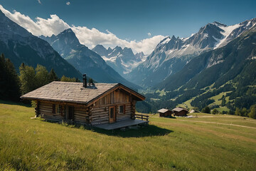 Obraz premium cabin in the mountains with alps around