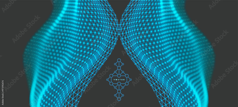 Wall mural background of two symmetrical wavy grid style structures. cover design template. 3d illustration for