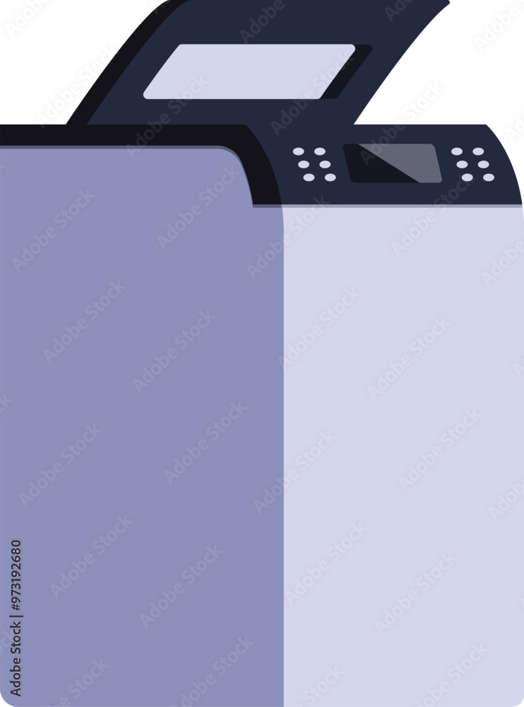 Poster modern multifunction printer standing with its scanner lid open, ready for use
