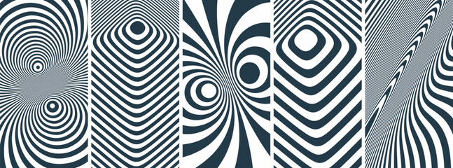 Abstract squares within squares. Optic art illustration. Wavy pattern with optical illusion. Abstract striped background. Psychedelic stripes. 3d vector for brochure, presentation, flyer or banner.