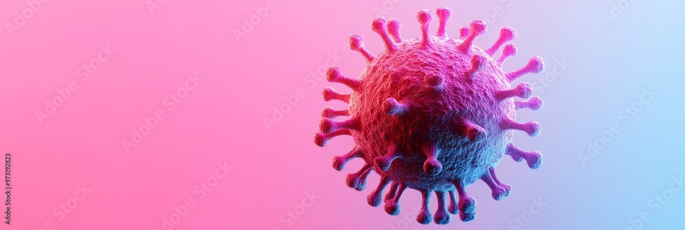 Poster 3d rendering of the monkeypox virus against a pink and blue background. detailed visual illustration