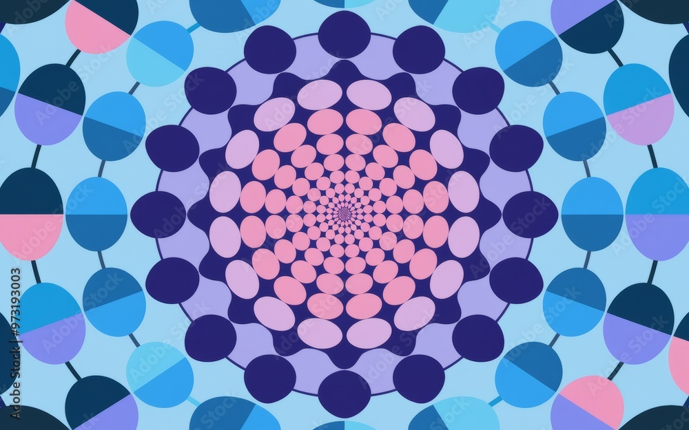 Poster abstract circular design. geometric pattern featuring a vibrant circular design with a focus on pink
