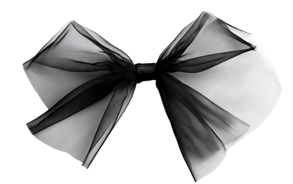 Black bow in tulle fabric mesh isolated on white or transparent background
