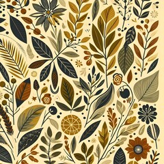 Seamless Floral Leaf Pattern Design Wallpaper Nature Design for Vintage Art Decoration Ornament Background 