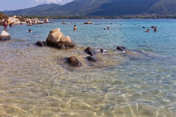Fototapeta premium crystal sea and rocks in Diaporos Island, Sithonia - Greece