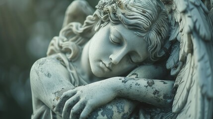 Dreaming angel with an air of solitude Close-up photo with clean background