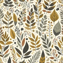 Seamless Floral Leaf Pattern Design Wallpaper Nature Design for Vintage Art Decoration Ornament Background 