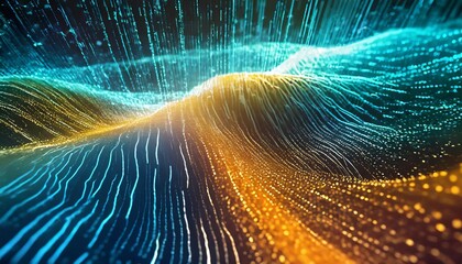 Abstract digital data stream technology background with depth of field for a dynamic and tech-savvy vibe