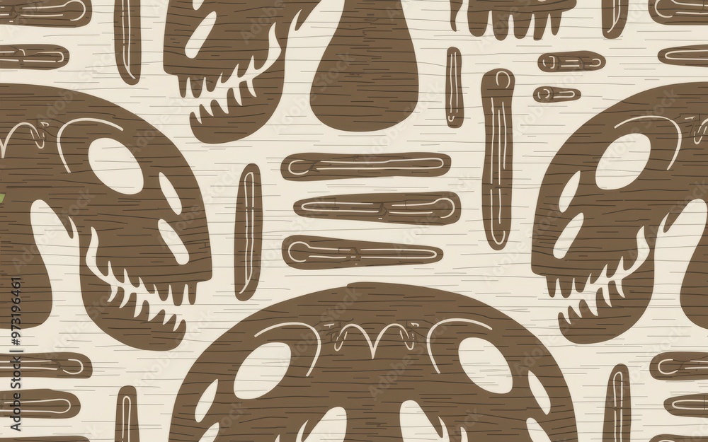 Poster skull pattern background. brown skull pattern background with abstract shapes, ideal for spooky desi