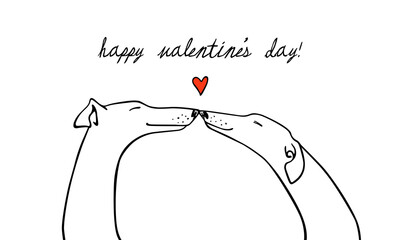 Vector illustration of hand drawn greyhound dog couple in love. Beautiful design elements, ink drawing, funny romantic illustration. Perfect for Valentine's day celebration.