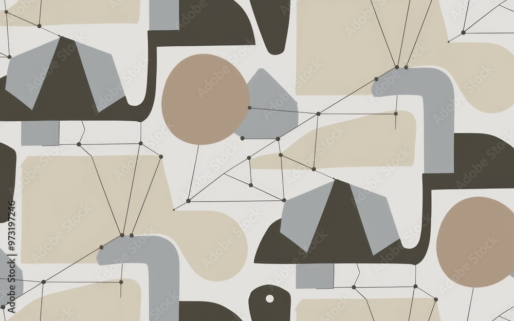 Poster abstract shapes pattern. geometric abstract background with beige, brown, and gray shapes connected 