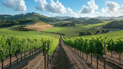 Obraz premium Serene Vineyard Landscape Rolling Hills and Grapevines