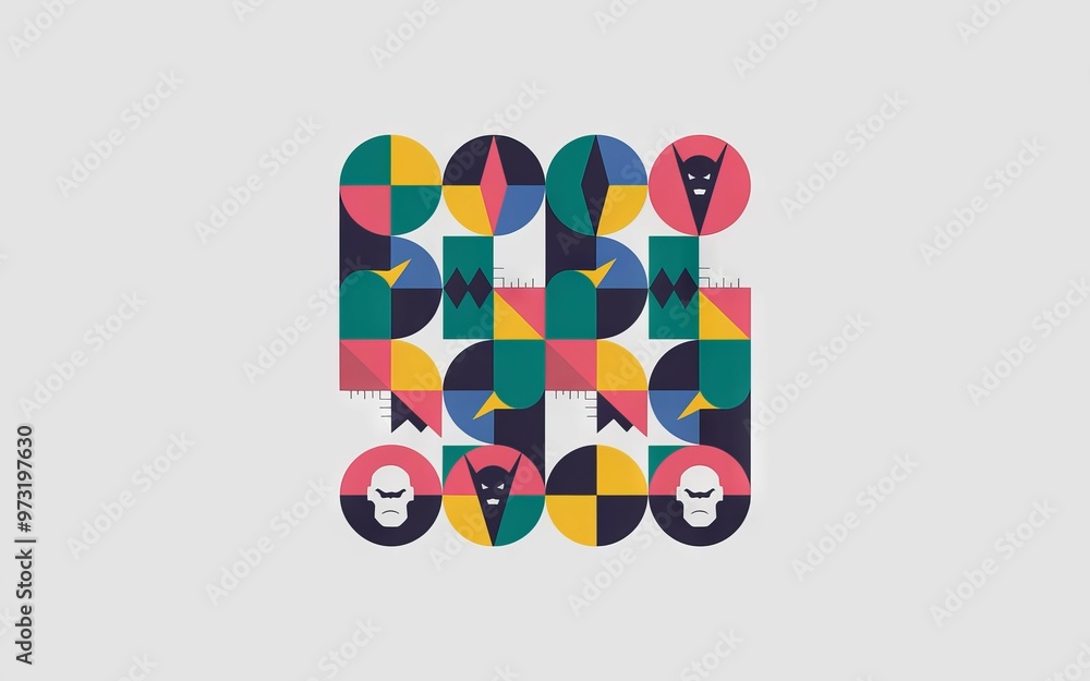 Aufkleber geometric pattern shapes. colorful abstract geometric shapes with faces, modern pattern design.