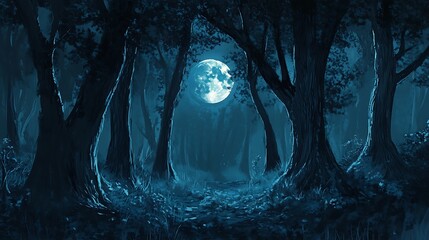 Mystical Moonlight Forest Path