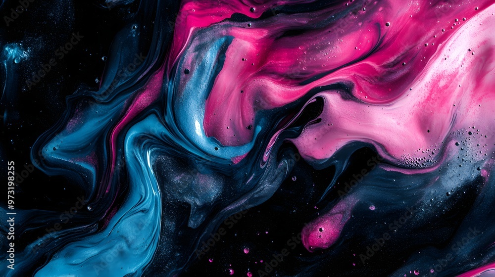 Canvas Prints abstract swirling paint in blue, pink and black