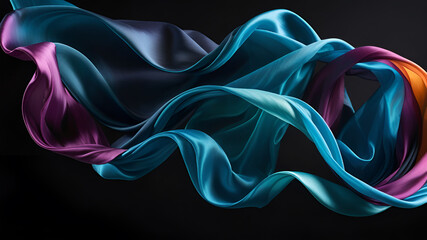 Fototapeta premium colorful silk fabric floating in black background