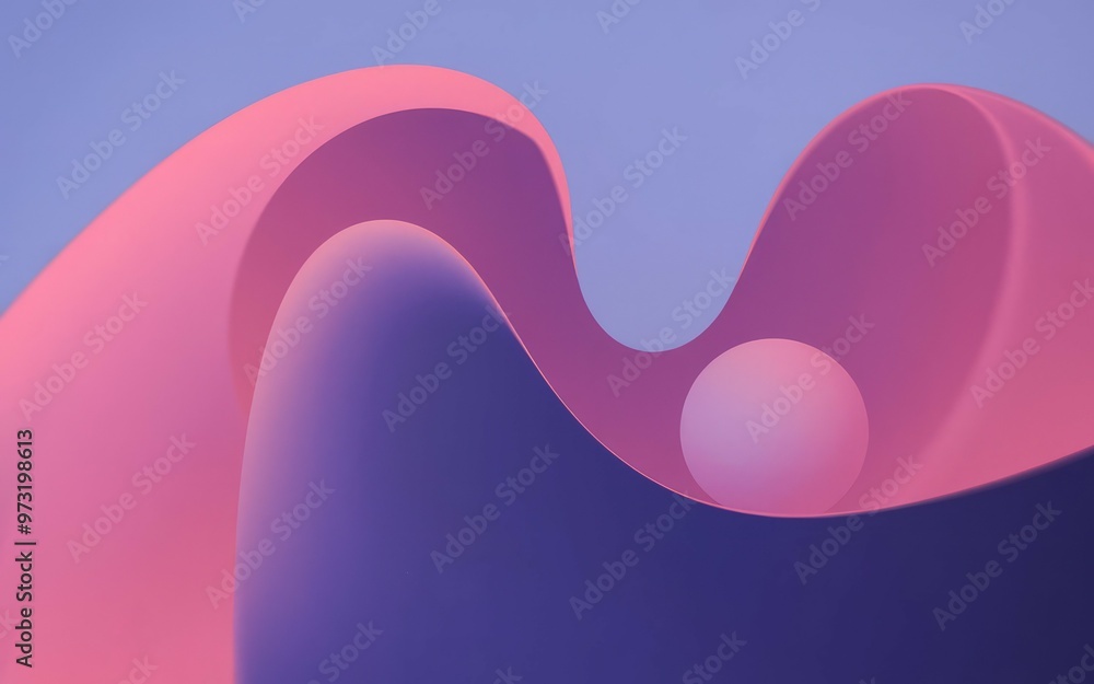 Poster abstract shapes background. purple and pink abstract shapes with a sphere in the center, creating a 