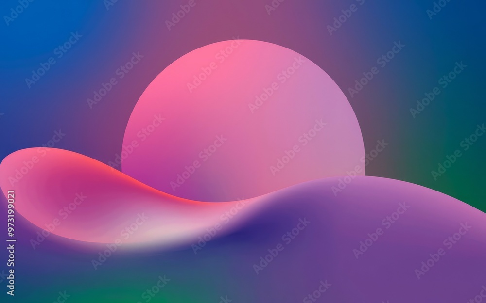 Poster abstract pink sphere. abstract gradient background with a pink sphere and purple wave, symbolizing a