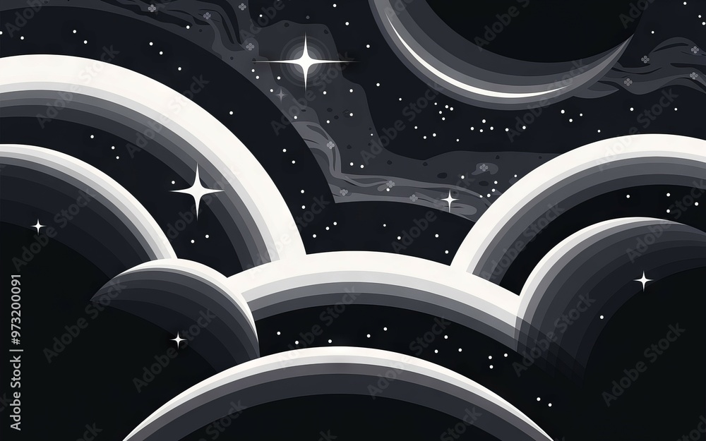 Poster cosmic arches. abstract design of curved lines reminiscent of celestial arches and cosmic swirls.
