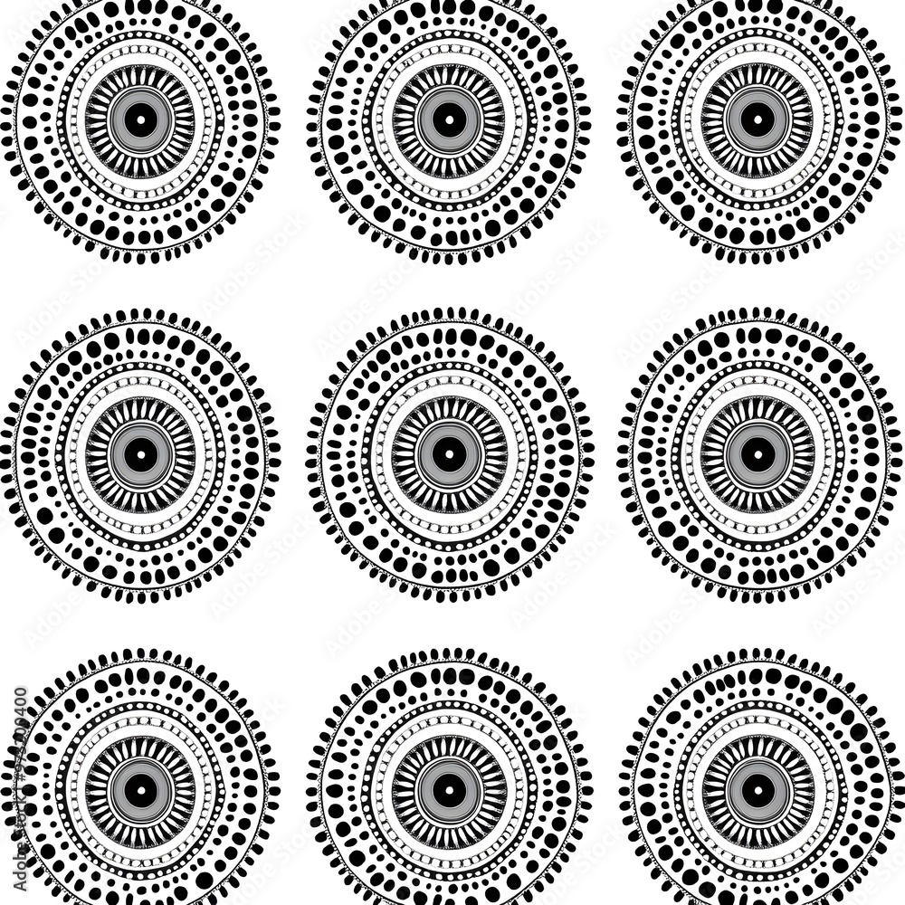 Wall mural black and white mandala pattern